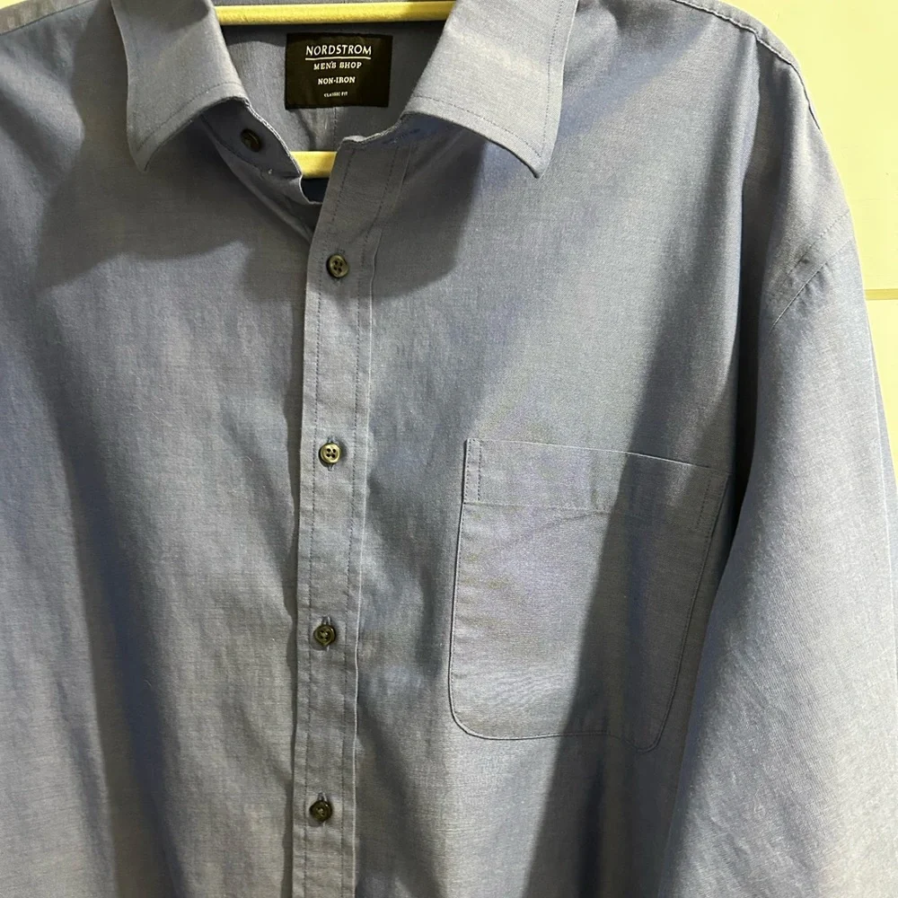 Nordstrom Mens Shop Non Iron 18.5 Long Sleeve Button Up Shirt Classic Fit 34” - Picture 2 of 9